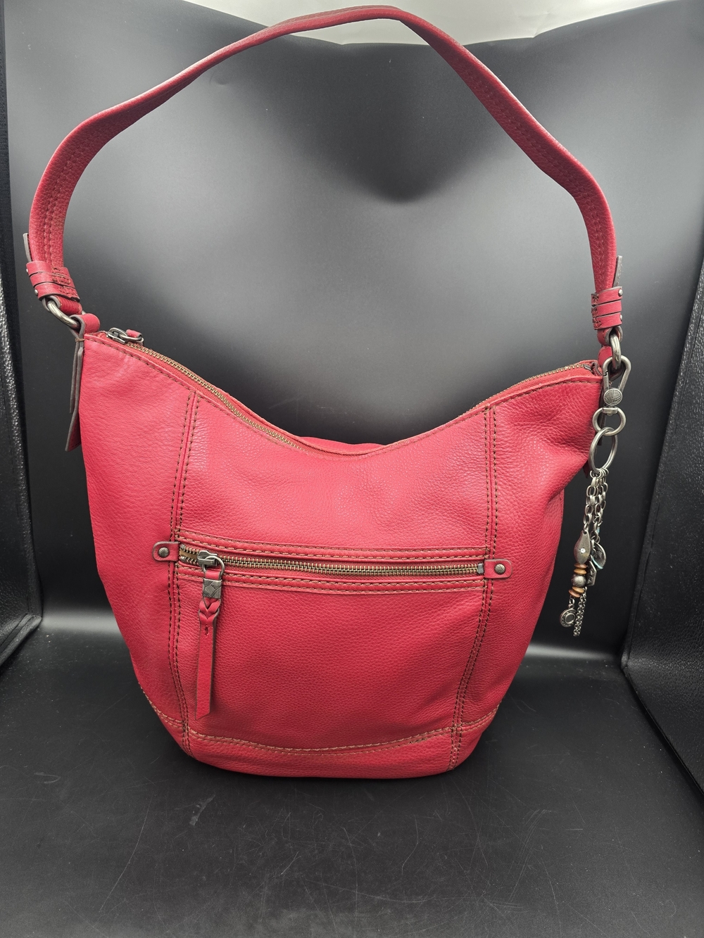 The Sak Red Leather Shoulder Hobo with Charm Accent